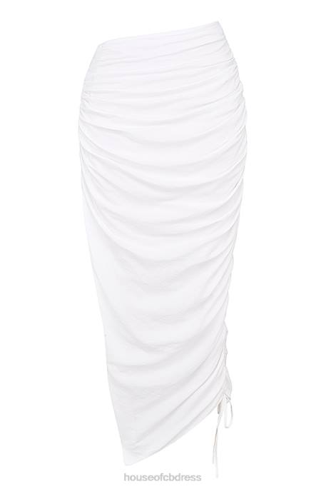 House of CB Loie White Gathered Maxi Skirt Clothing 4H6N847