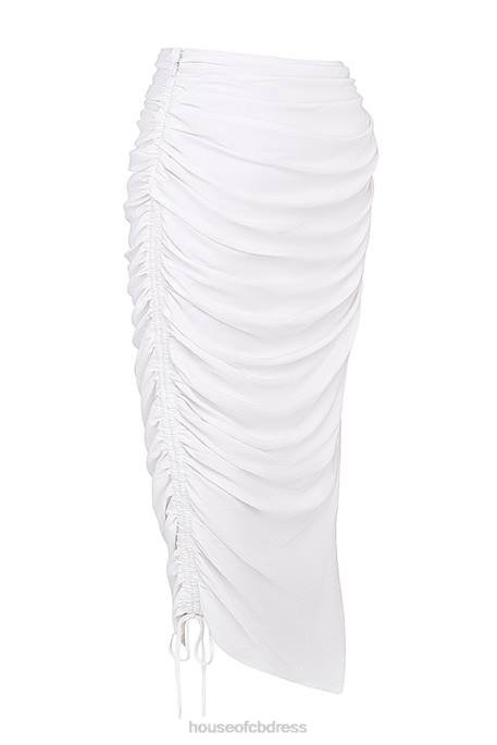 House of CB Loie White Gathered Maxi Skirt Clothing 4H6N847