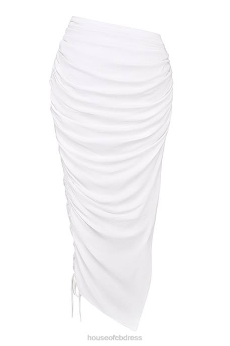 House of CB Loie White Gathered Maxi Skirt Clothing 4H6N847