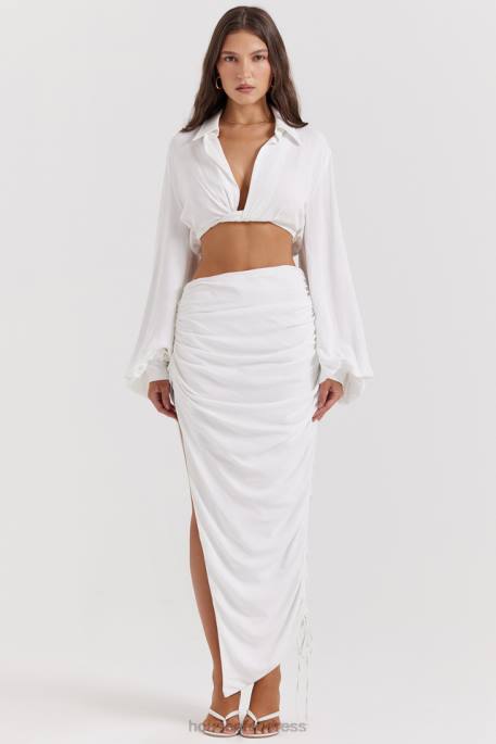 House of CB Loie White Gathered Maxi Skirt Clothing 4H6N847