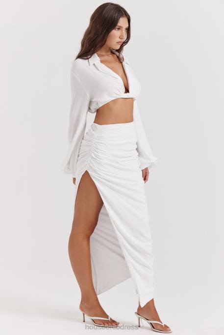 House of CB Loie White Gathered Maxi Skirt Clothing 4H6N847