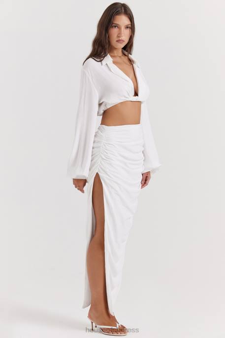 House of CB Loie White Gathered Maxi Skirt Clothing 4H6N847