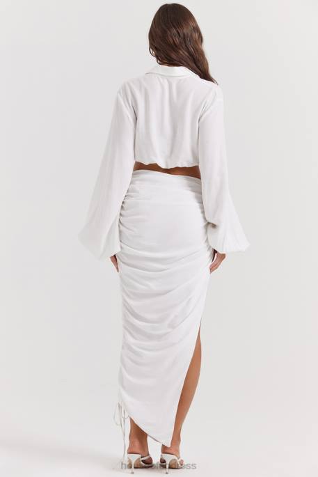 House of CB Loie White Gathered Maxi Skirt Clothing 4H6N847