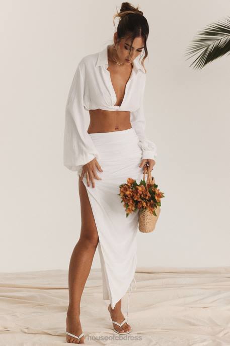 House of CB Loie White Gathered Maxi Skirt Clothing 4H6N847