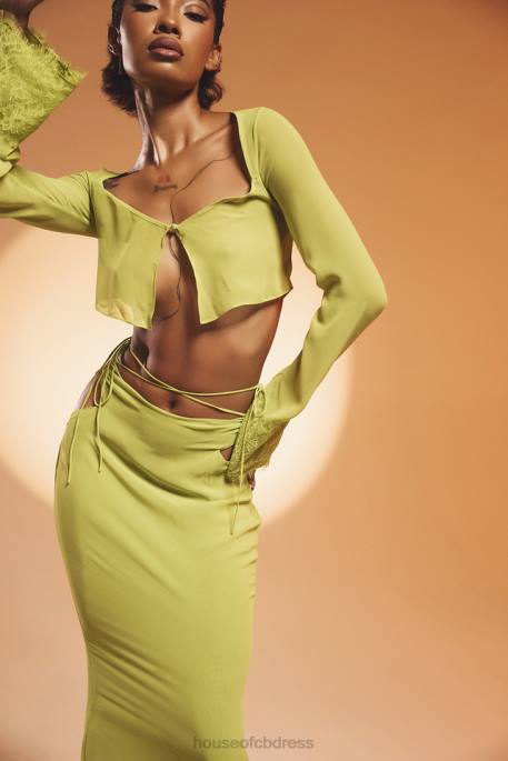 House of CB Madeline Lime Green Georgette Maxi Skirt Clothing 4H6N955