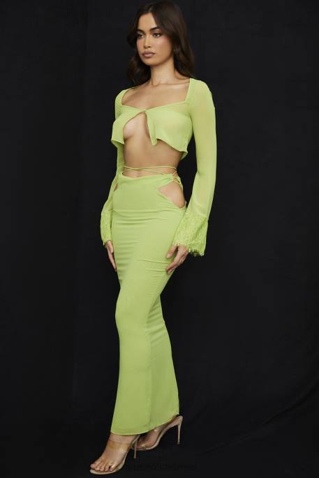 House of CB Madeline Lime Green Georgette Maxi Skirt Clothing 4H6N955