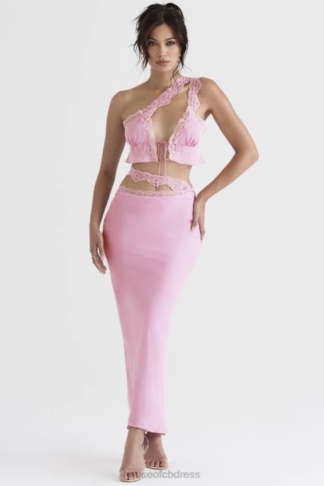 House of CB Mathilda Pink Lace Trim Maxi Skirt Clothing 4H6N909