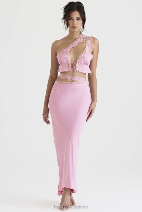 House of CB Mathilda Pink Lace Trim Maxi Skirt Clothing 4H6N909