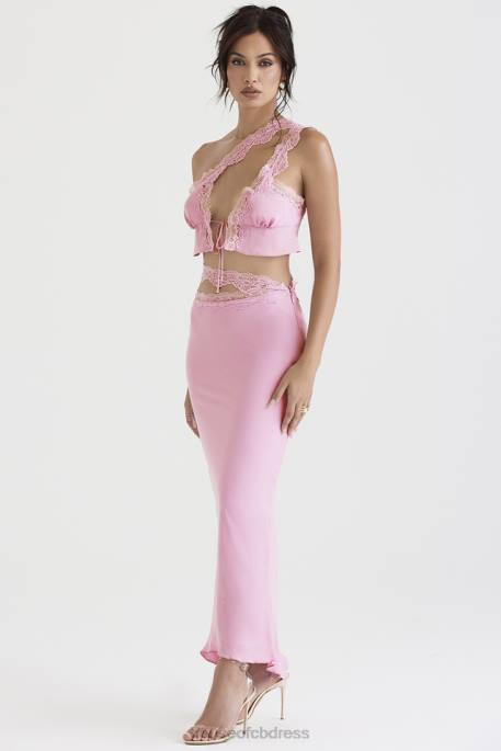 House of CB Mathilda Pink Lace Trim Maxi Skirt Clothing 4H6N909