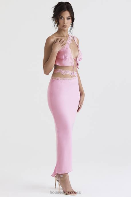 House of CB Mathilda Pink Lace Trim Maxi Skirt Clothing 4H6N909