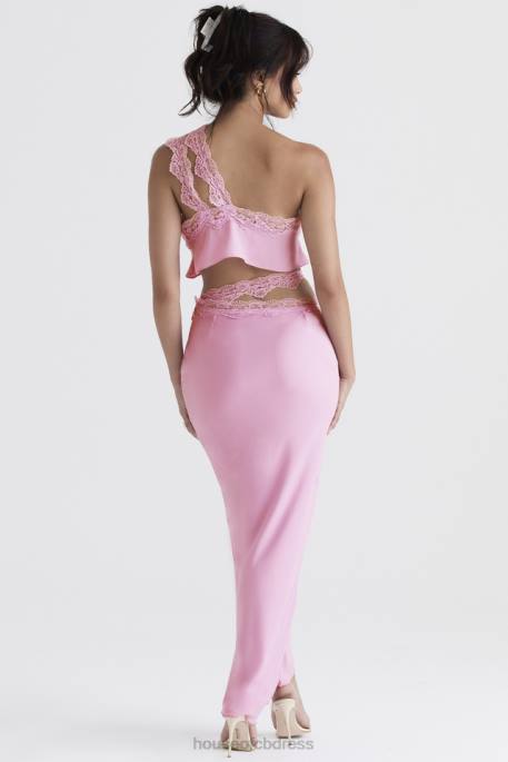 House of CB Mathilda Pink Lace Trim Maxi Skirt Clothing 4H6N909