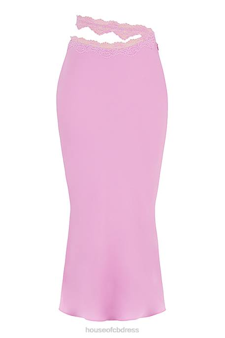 House of CB Mathilda Pink Lace Trim Maxi Skirt Clothing 4H6N909