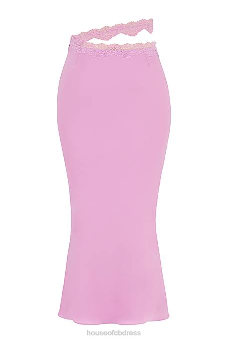 House of CB Mathilda Pink Lace Trim Maxi Skirt Clothing 4H6N909