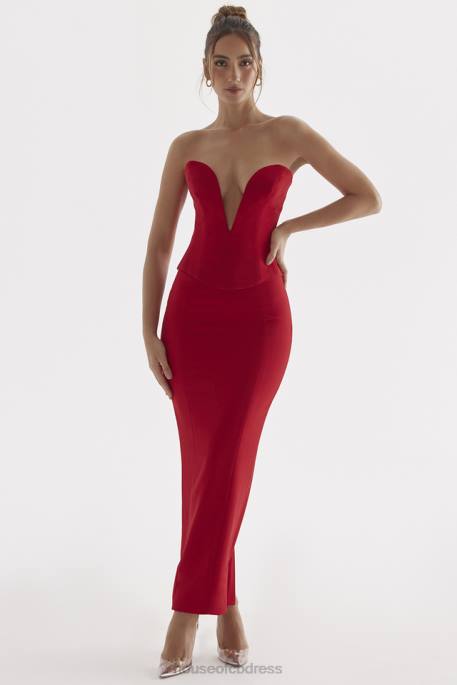 House of CB Nayara Red Rose Maxi Skirt Clothing 4H6N875