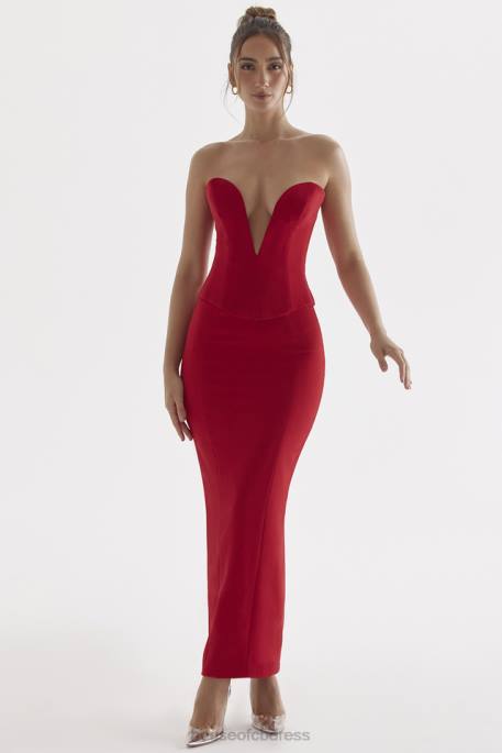 House of CB Nayara Red Rose Maxi Skirt Clothing 4H6N875