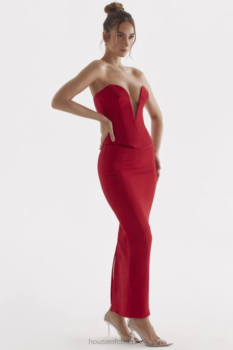 House of CB Nayara Red Rose Maxi Skirt Clothing 4H6N875