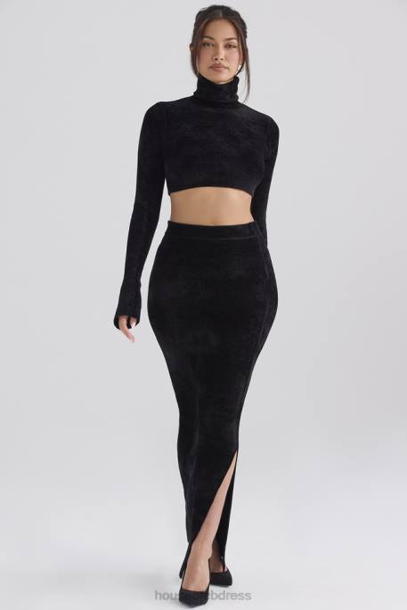 House of CB Rene Black Chenille Maxi Skirt Clothing 4H6N879