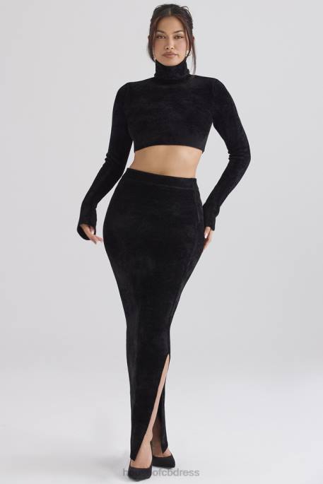 House of CB Rene Black Chenille Maxi Skirt Clothing 4H6N879