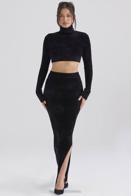 House of CB Rene Black Chenille Maxi Skirt Clothing 4H6N879