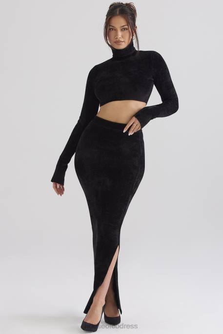House of CB Rene Black Chenille Maxi Skirt Clothing 4H6N879