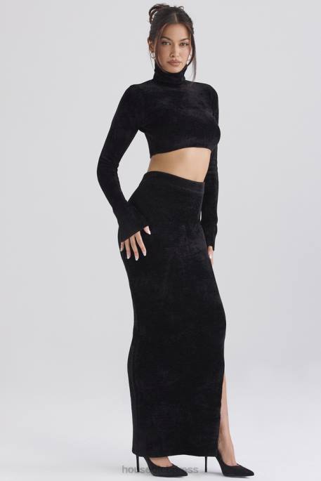 House of CB Rene Black Chenille Maxi Skirt Clothing 4H6N879