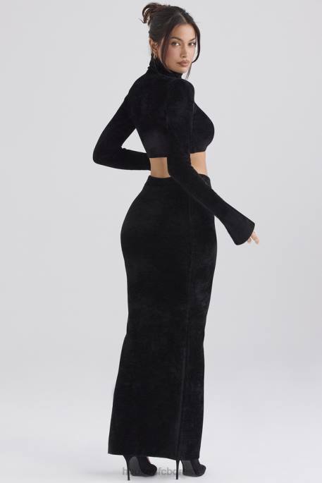 House of CB Rene Black Chenille Maxi Skirt Clothing 4H6N879