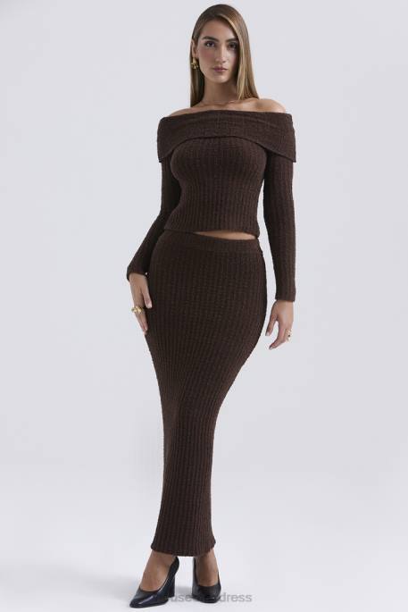 House of CB Sloane Chocolate Soft Cotton Boucle Maxi Skirt Clothing 4H6N829