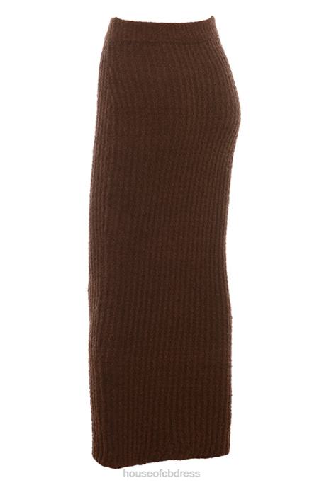 House of CB Sloane Chocolate Soft Cotton Boucle Maxi Skirt Clothing 4H6N829