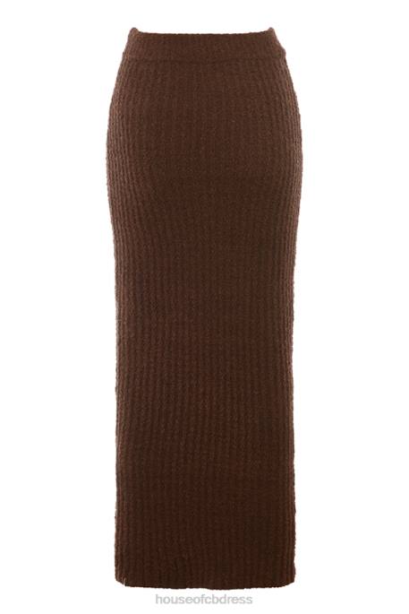 House of CB Sloane Chocolate Soft Cotton Boucle Maxi Skirt Clothing 4H6N829