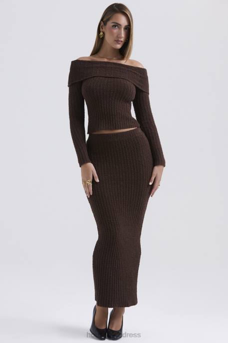 House of CB Sloane Chocolate Soft Cotton Boucle Maxi Skirt Clothing 4H6N829