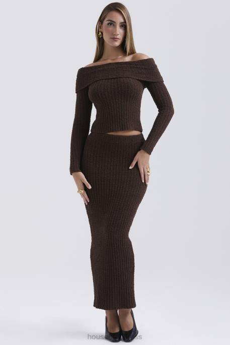 House of CB Sloane Chocolate Soft Cotton Boucle Maxi Skirt Clothing 4H6N829