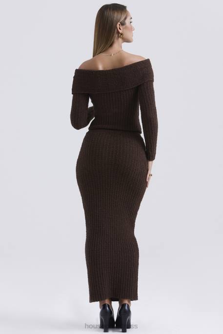 House of CB Sloane Chocolate Soft Cotton Boucle Maxi Skirt Clothing 4H6N829