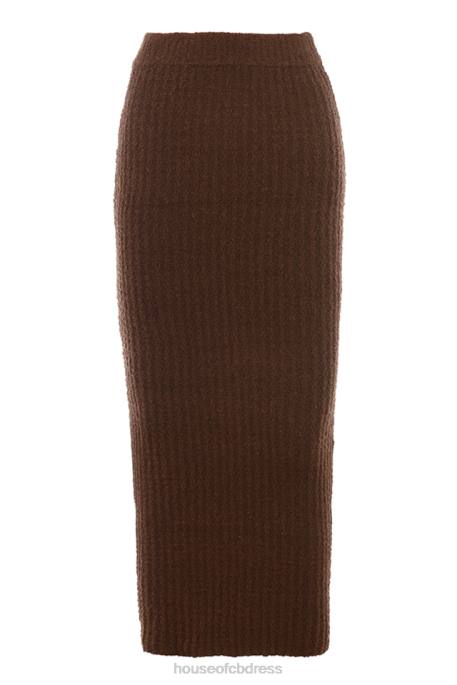 House of CB Sloane Chocolate Soft Cotton Boucle Maxi Skirt Clothing 4H6N829