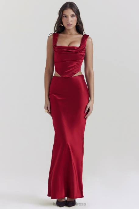 House of CB Sydel Ruby Satin Bias Cut Maxi Skirt Clothing 4H6N832