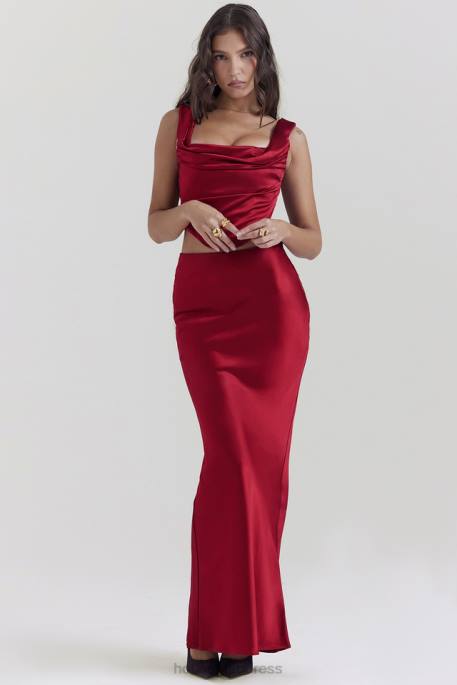 House of CB Sydel Ruby Satin Bias Cut Maxi Skirt Clothing 4H6N832