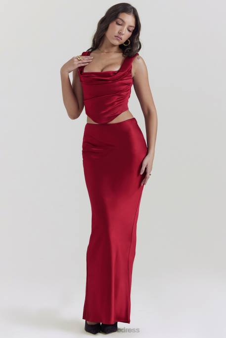 House of CB Sydel Ruby Satin Bias Cut Maxi Skirt Clothing 4H6N832