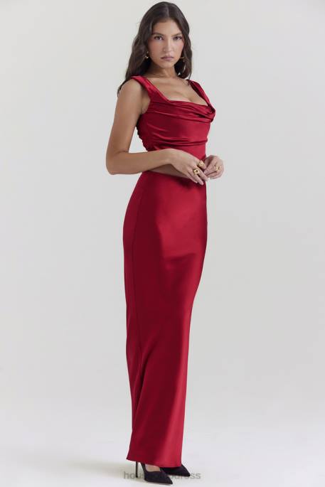 House of CB Sydel Ruby Satin Bias Cut Maxi Skirt Clothing 4H6N832