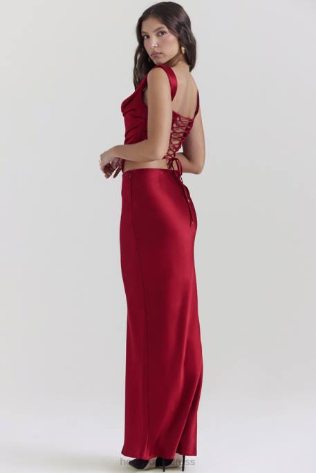House of CB Sydel Ruby Satin Bias Cut Maxi Skirt Clothing 4H6N832