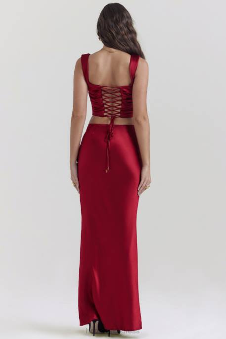 House of CB Sydel Ruby Satin Bias Cut Maxi Skirt Clothing 4H6N832