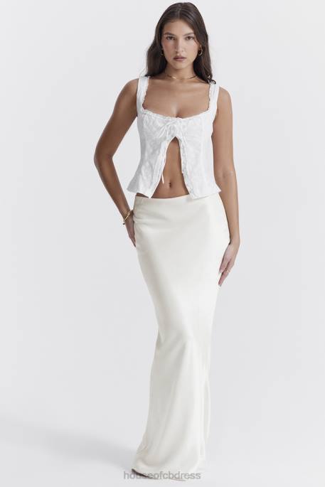 House of CB Sydel White Satin Bias Cut Maxi Skirt Clothing 4H6N861