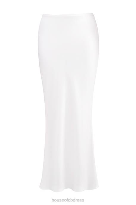 House of CB Sydel White Satin Bias Cut Maxi Skirt Clothing 4H6N861