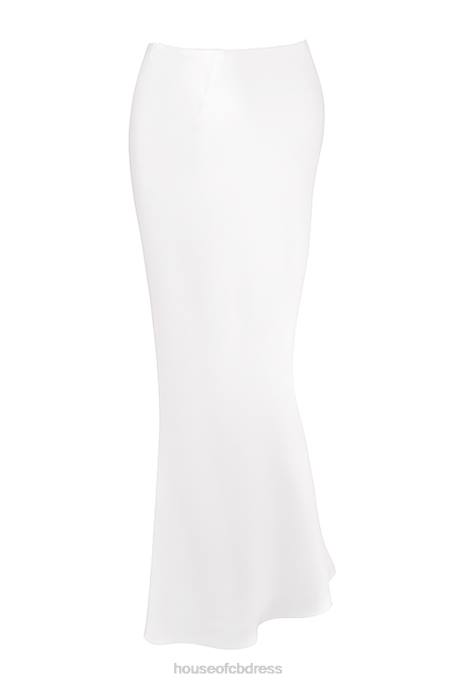 House of CB Sydel White Satin Bias Cut Maxi Skirt Clothing 4H6N861