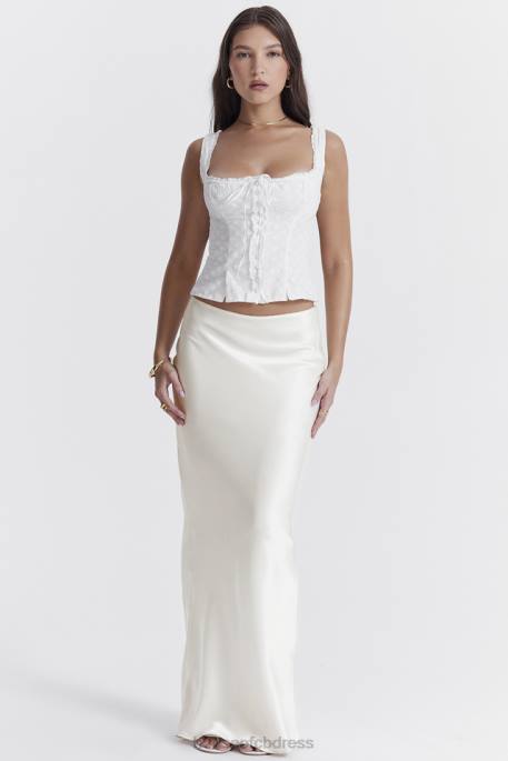 House of CB Sydel White Satin Bias Cut Maxi Skirt Clothing 4H6N861