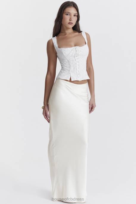 House of CB Sydel White Satin Bias Cut Maxi Skirt Clothing 4H6N861
