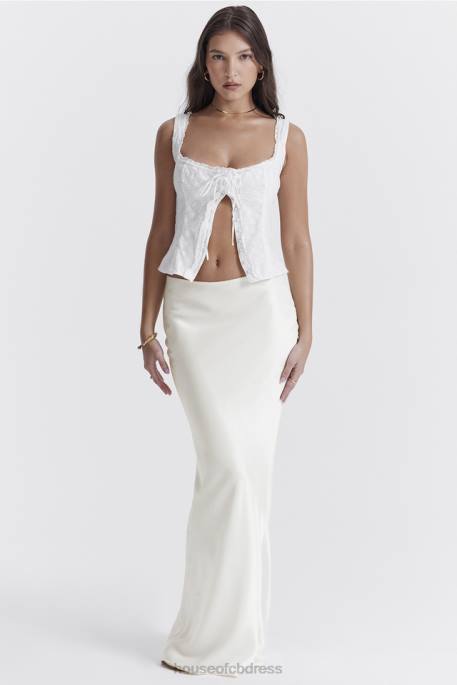 House of CB Sydel White Satin Bias Cut Maxi Skirt Clothing 4H6N861
