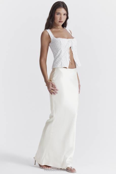 House of CB Sydel White Satin Bias Cut Maxi Skirt Clothing 4H6N861