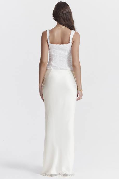 House of CB Sydel White Satin Bias Cut Maxi Skirt Clothing 4H6N861