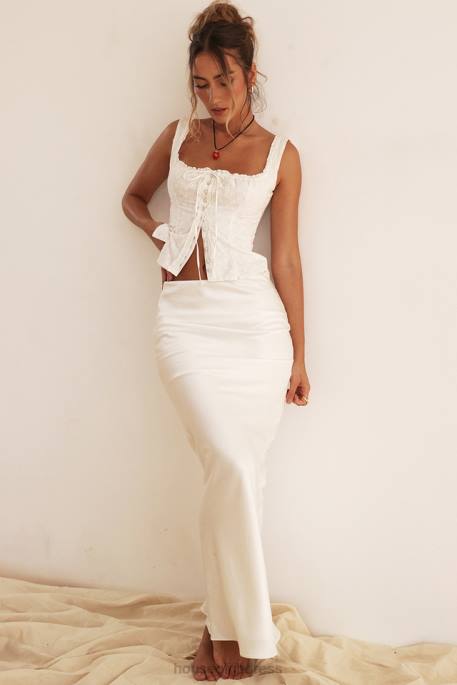 House of CB Sydel White Satin Bias Cut Maxi Skirt Clothing 4H6N861