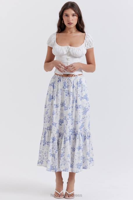 House of CB Aitana Blue Print Midi Skirt Clothing 4H6N864