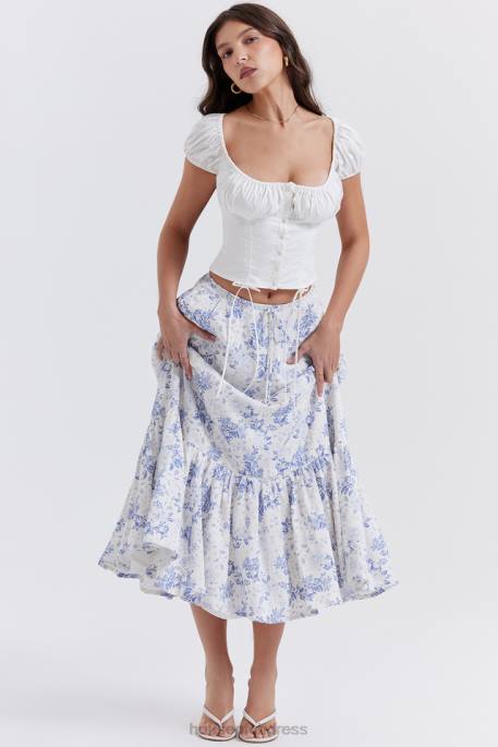House of CB Aitana Blue Print Midi Skirt Clothing 4H6N864